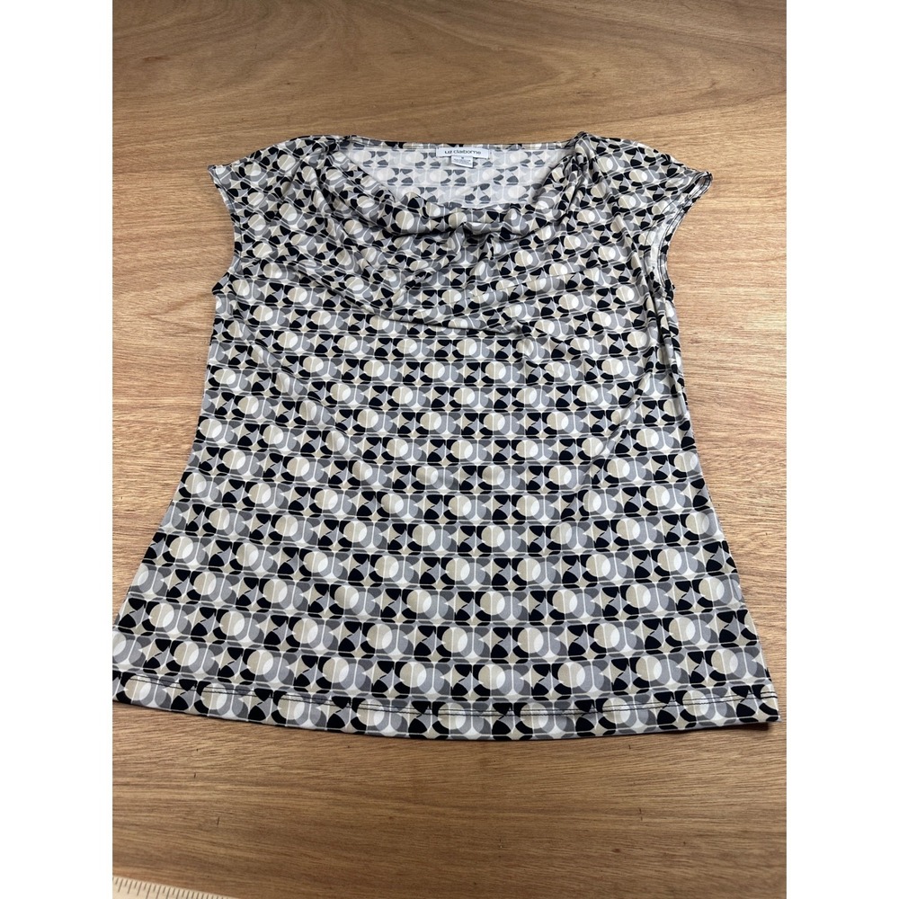Liz Claiborne Womens Medium‎ Cowl Neck Geometric Print Stretch Blouse Top